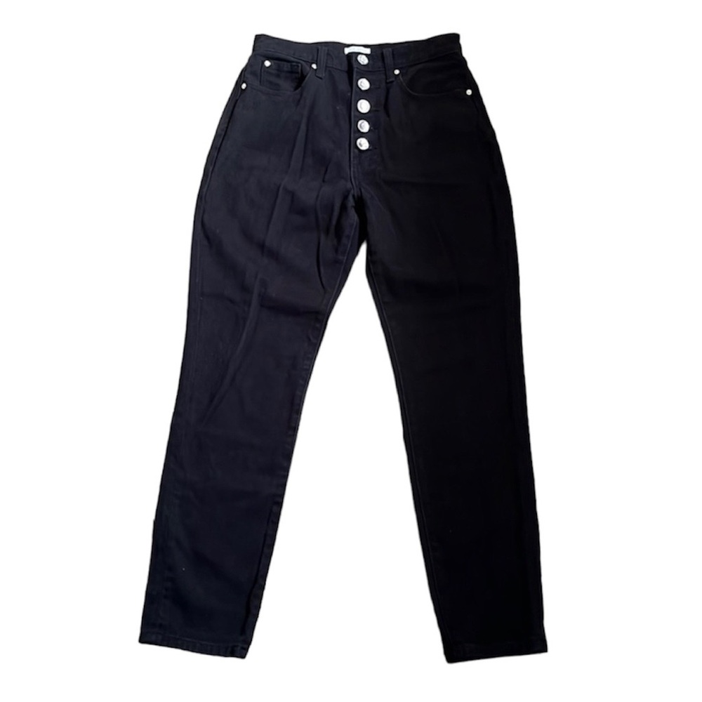 WeWoreWhat The Danielle Crystal Buttons Straight Leg Black Denim Jeans